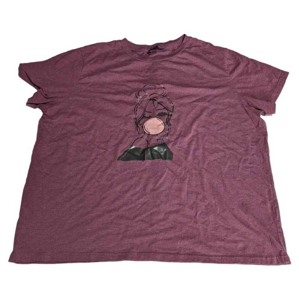 Shein Curve 2XL T-Shirt Top Summer Graphic Print Bubblegum